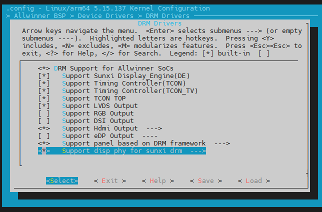 sunxi-drm menuconfig